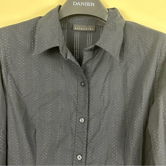 Attention black button‎ front blouse silver threaded size large - Picture 3 of 9